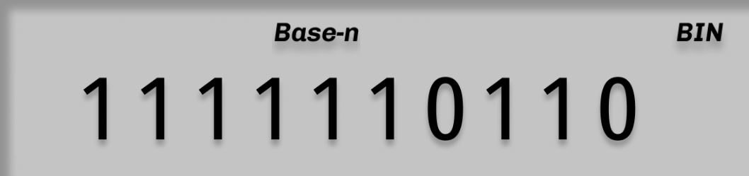Display shows binary 1111110110 (two's-complement negation of 10)