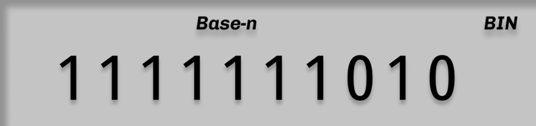 Display shows binary 1111111010 (bitwise NOT 5, 10-bit two's complement)